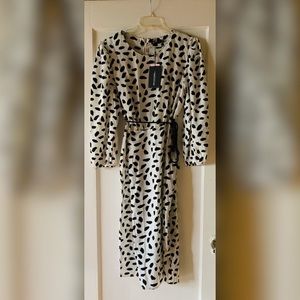 Plus White Tie Waist Dolman Print Midi Dress